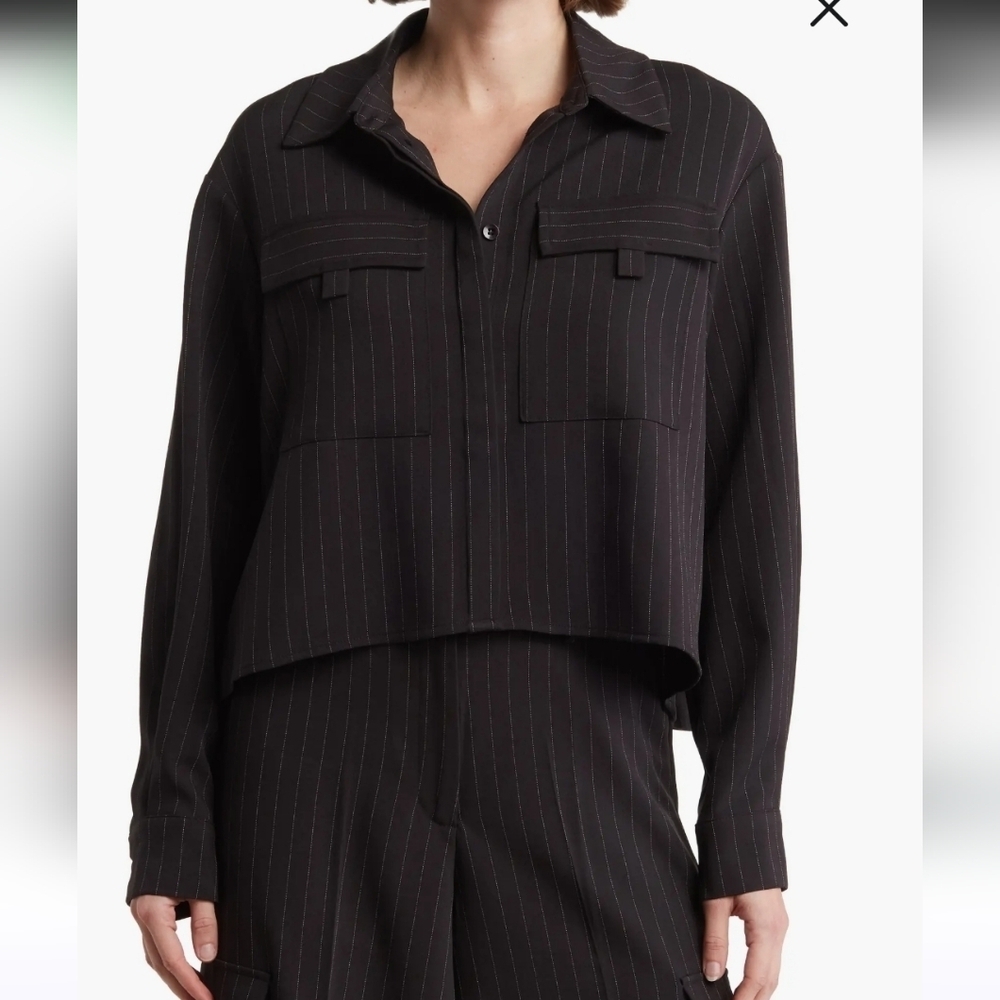 Adrianna Papell Black Pinstripe Cropped Jacket Size Large Office Business